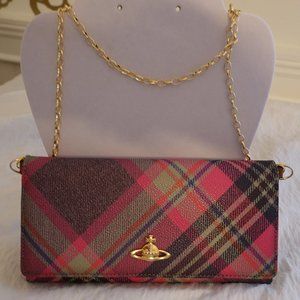 (EUC) Vivienne Westwood Plaid Coated Canvas/Leather Crossbody/ Wallet Ho…